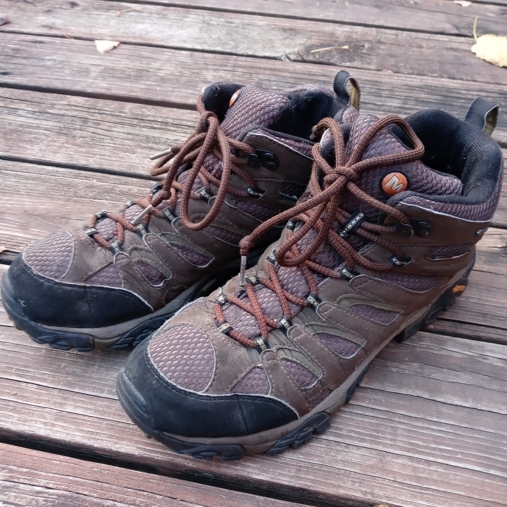 Merrell Men 10.5 Moab Mid Gore-Tex Dark Earth Hiking Trail Boots J87701 Get out - Picture 2 of 12